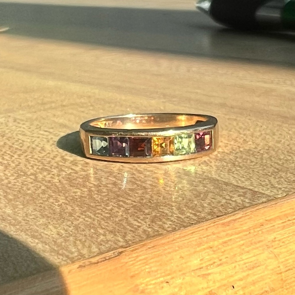 Elegant 9k Gold Multicolor Rainbow Gemstone Stack Band Ring